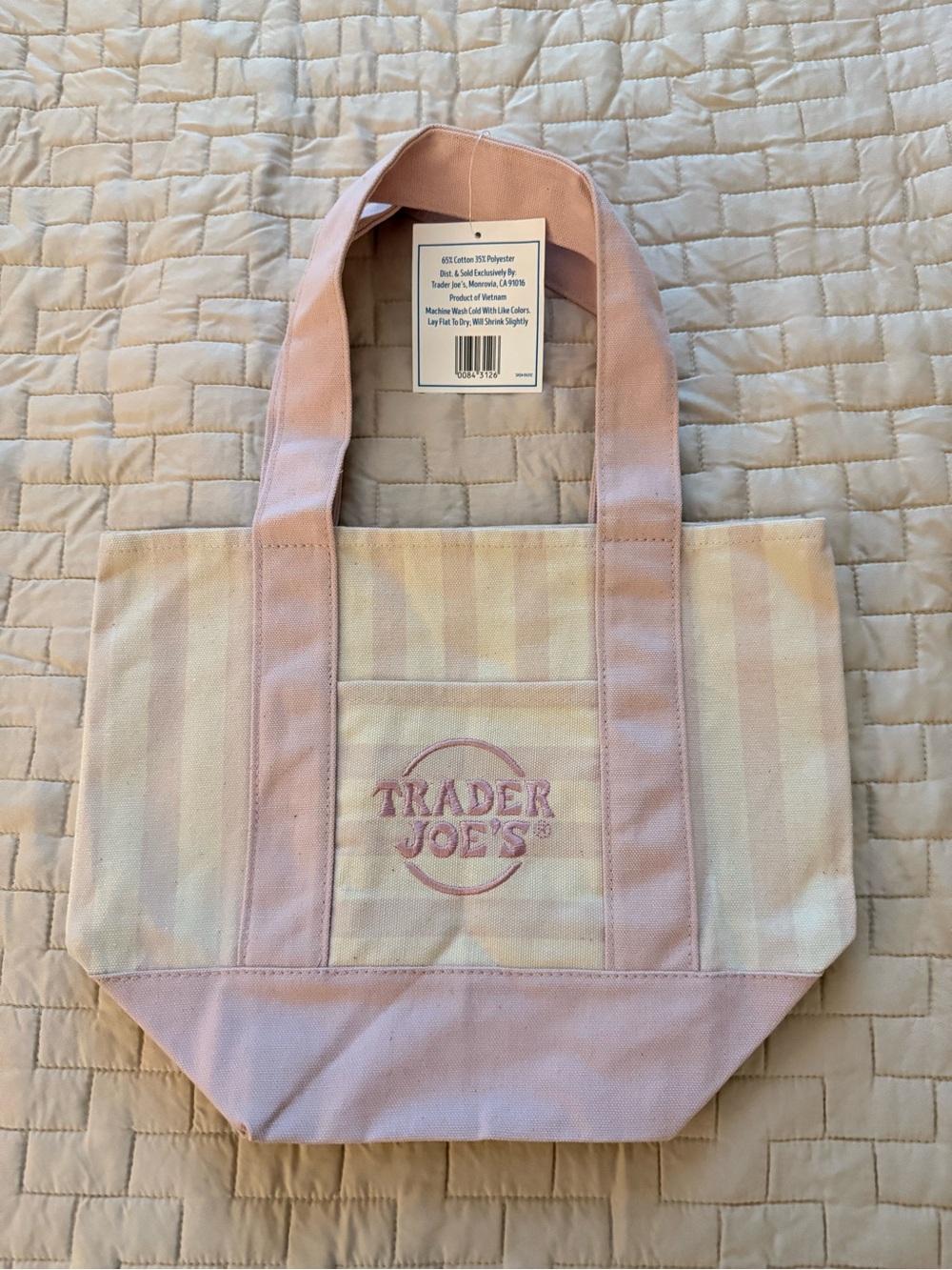 Trader Joe’s Mini Pastel Stripe Canvas Tote Bag Limited Edition Set Of 4 NEW - Picture 6 of 11